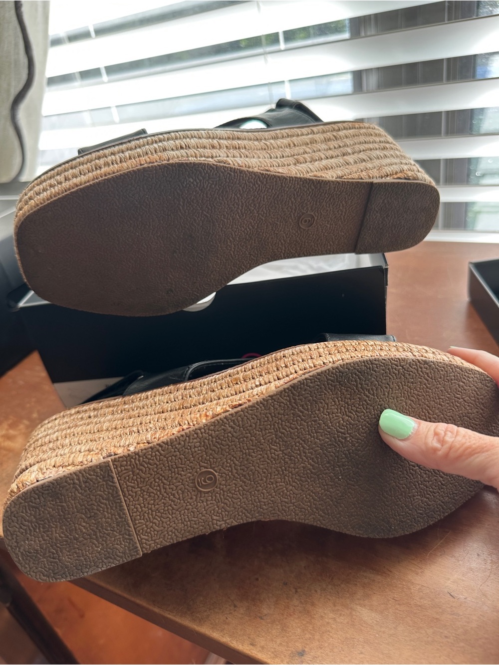 NIB Corkys Black Leather Slingback Wedge Sandals with Espadrille Platform - Picture 11 of 13